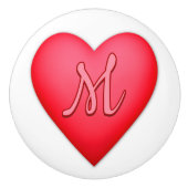 赤いハートデザインパーソナライズされたイニシャル セラミックノブ (正面)