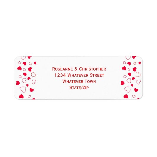 赤いハートデザインヴァレンティネス結婚デイの住所 ラベル (正面)