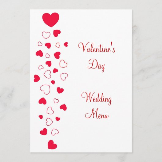 赤いハートデザインヴァレンティンズデイ結婚ズ メニュー (正面)