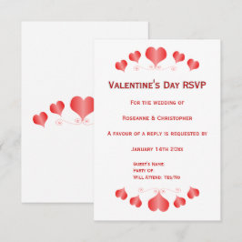 赤いハートデザインヴァレンティーンズデイウェディングRSVP 出欠カード