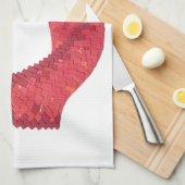 赤いハートドラゴンオンホワイト キッチンタオル (四つ折り)