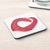 赤いハートドラゴンオンホワイト コースター (左側)