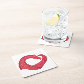 赤いハートドラゴンオンホワイト スクエアペーパーコースター (インサイチュ)