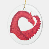 赤いハートドラゴンオンホワイト セラミックオーナメント (左)