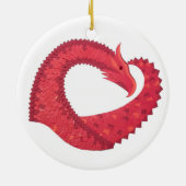 赤いハートドラゴンオンホワイト セラミックオーナメント (裏面)