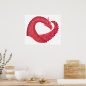 赤いハートドラゴンオンホワイト ポスター (キッチン)