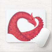 赤いハートドラゴンオンホワイト マウスパッド (マウス)