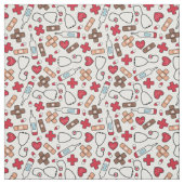 赤いハートナースドクターパターン ファブリック (見本)