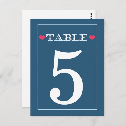 赤いハートネイビ結婚ーのテーブル番号カード ポストカード (正面/裏面)