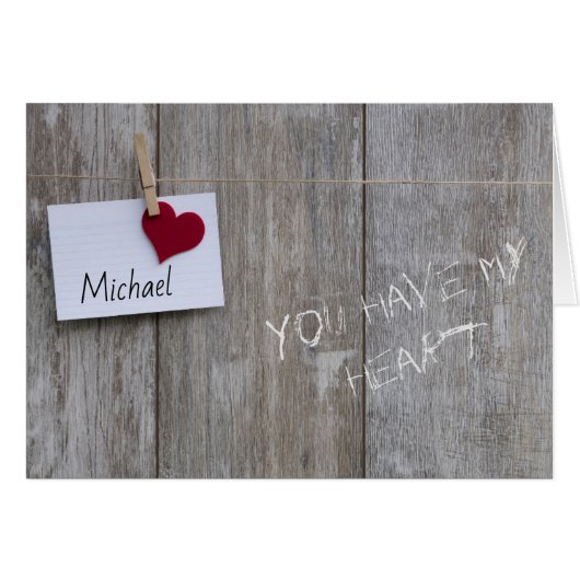 赤いハートノートオンウッドバレンタニパーソナライズされたーカード (正面横)