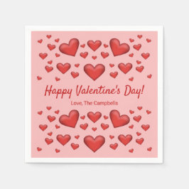 赤いハートハッピーバレンタインデーカスタム文字 スタンダードカクテルナプキン