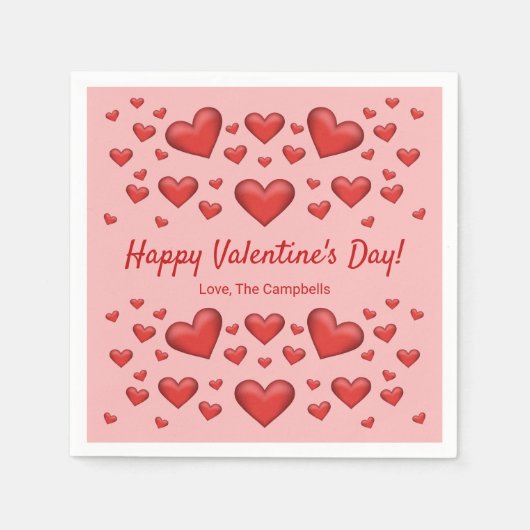 赤いハートハッピーバレンタインデーカスタム文字 スタンダードカクテルナプキン (正面)