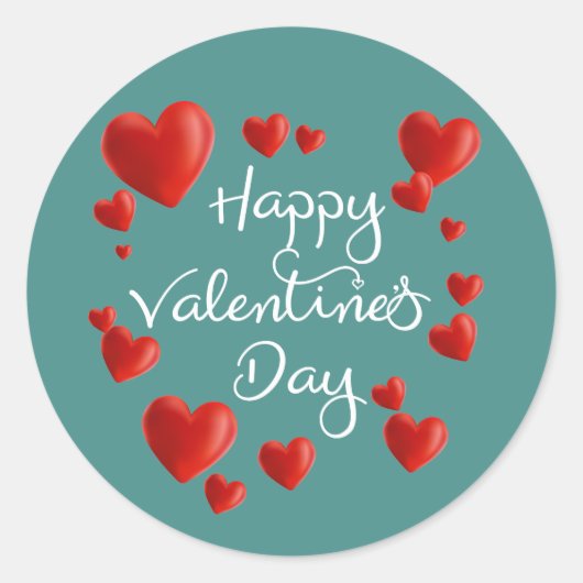 赤いハートハッピーバレンタインデーシール ラウンドシール (正面)