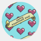赤いハートハッピーバレンタインデーピクセルアートパターン ラウンドシール (正面)