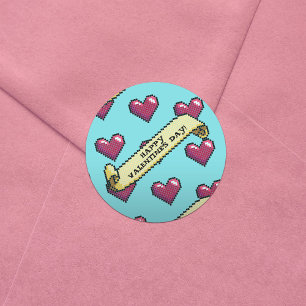 赤いハートハッピーバレンタインデーピクセルアートパターン ラウンドシール