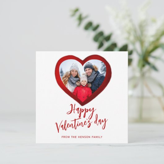 赤いハートハッピーバレンタインデーファミリーフォト シーズンカード (スタンド正面)