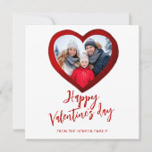 赤いハートハッピーバレンタインデーファミリーフォト シーズンカード (正面)