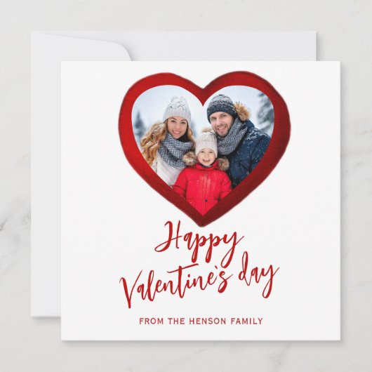 赤いハートハッピーバレンタインデーファミリーフォト シーズンカード (正面)