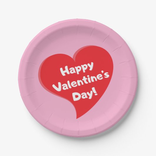 赤いハートハッピーバレンタインデー紙プレート ペーパープレート (正面)