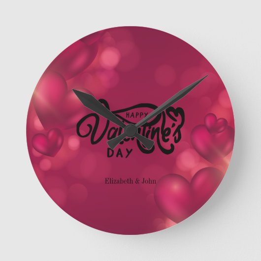 赤いハートハッピーバレンタインデー ラウンド壁時計 (正面)