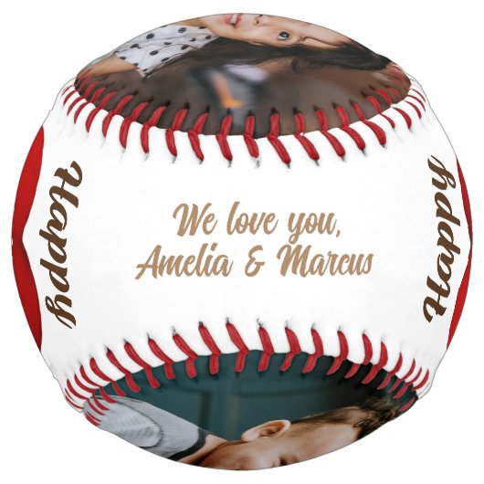 赤いハートハッピーパパの日パパ2フォトコラージュ ソフトボール (裏面)