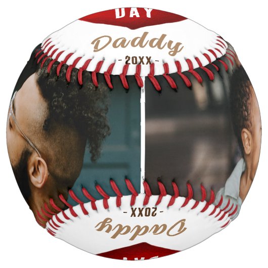 赤いハートハッピーパパの日パパ2フォトコラージュ ソフトボール (正面)