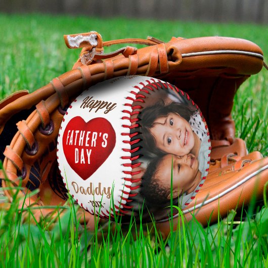 赤いハートハッピーパパの日パパ2フォトコラージュ ソフトボール