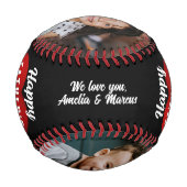 赤いハートハッピーパパの日パパ2フォトコラージュ 野球ボール (裏面)