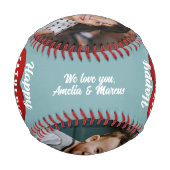 赤いハートハッピーパパの日パパ2フォトコラージュ 野球ボール (裏面)