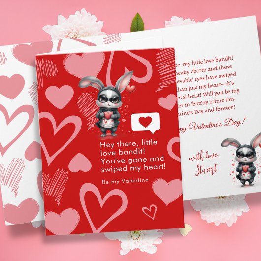 赤いハートバニーラブバンディッおもしろいトバレンタインデー カード