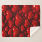 赤いハートバブルパターン シェルパブランケット (正面(横))