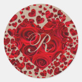 赤いハートバラウェディングRSVP スクエアシール (正面)