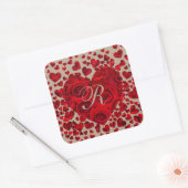 赤いハートバラウェディングRSVP スクエアシール (封筒)