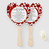 赤いハートバラ結婚式 プログラムエレガント金ゴールド ハンドファン (正面&裏面)