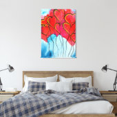 赤いハートバルーンのバレンタインの水色 キャンバスプリント (インサイチュ (寝室))