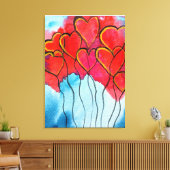 赤いハートバルーンのバレンタインの水色 キャンバスプリント (インサイチュ (リビング))