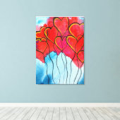 赤いハートバルーンのバレンタインの水色 キャンバスプリント (インサイチュ (ウッドフロア))