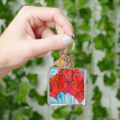 赤いハートバルーンのバレンタインの水色 キーホルダー (手)