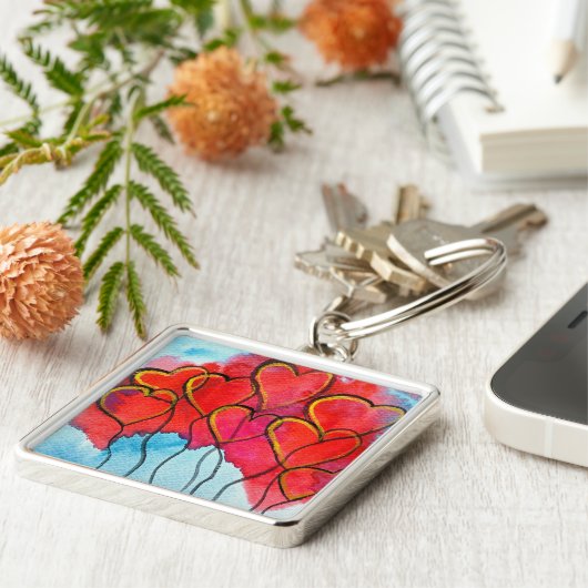 赤いハートバルーンのバレンタインの水色 キーホルダー (側面)