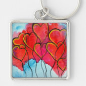 赤いハートバルーンのバレンタインの水色 キーホルダー (正面)