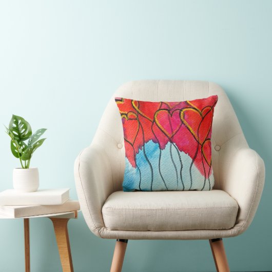 赤いハートバルーンのバレンタインの水色 クッション (椅子)