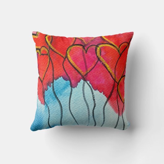 赤いハートバルーンのバレンタインの水色 クッション (裏面)