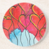 赤いハートバルーンのバレンタインの水色 コースター (正面)