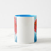 赤いハートバルーンのバレンタインの水色 ツートーンマグカップ (中央)
