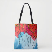 赤いハートバルーンのバレンタインの水色 トートバッグ (正面)