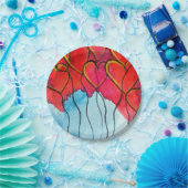 赤いハートバルーンのバレンタインの水色 ペーパープレート (パーティー)