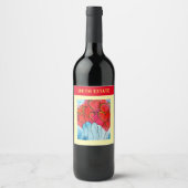 赤いハートバルーンのバレンタインの水色 ワインラベル (正面)