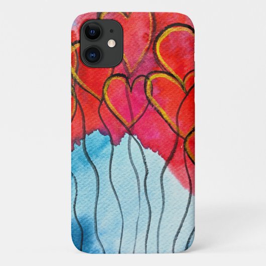赤いハートバルーンのバレンタインの水色 Case-Mate iPhoneケース (裏面)