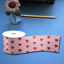 赤いハートバルーンパターンピンクリボン