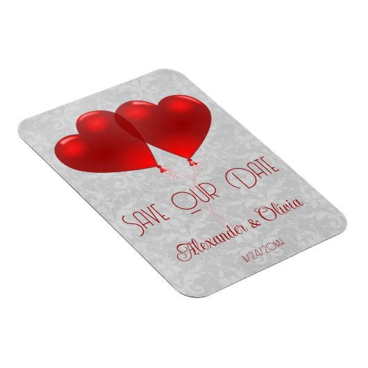 赤いハートバルーン日付マグネットを保存 マグネット (右側)